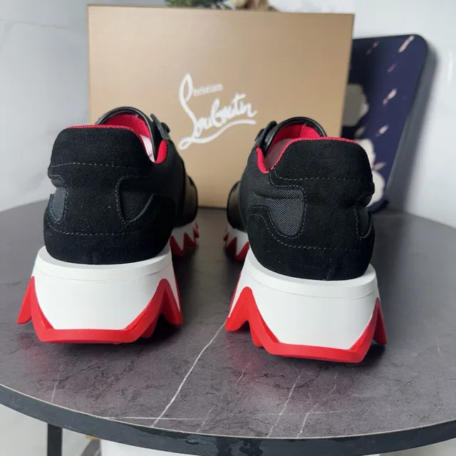 Christian Louboutin tênis preto vermelho esculpido sola ondulada superior ante couro tênis chunky 6
