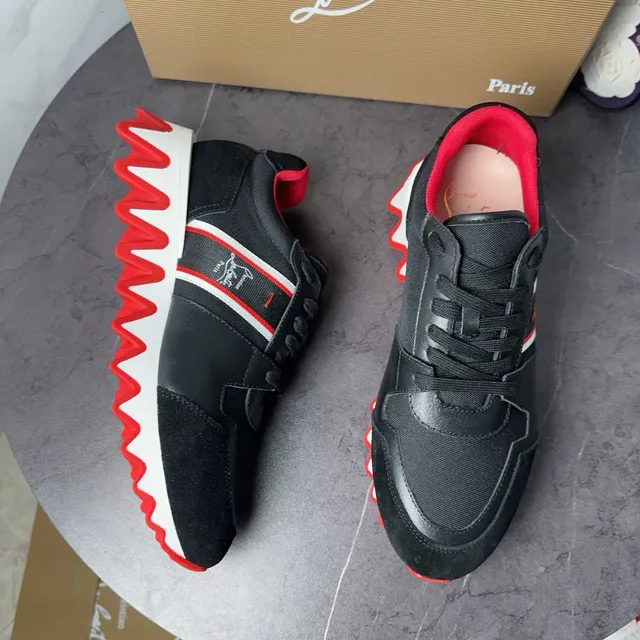 Christian Louboutin tênis preto vermelho esculpido sola ondulada superior ante couro tênis chunky 8