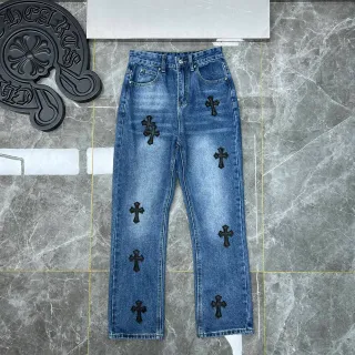 Chrome Hearts Cross Appliqué Medium Wash Blue Jeans