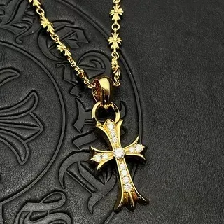 Chrome Hearts क्रॉस पेवे क्रिस्टल गोल्ड-टोन नेकलेस 5