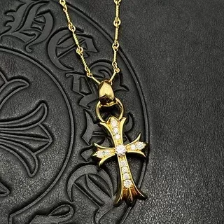 Chrome Hearts क्रॉस पेवे क्रिस्टल गोल्ड-टोन नेकलेस 6