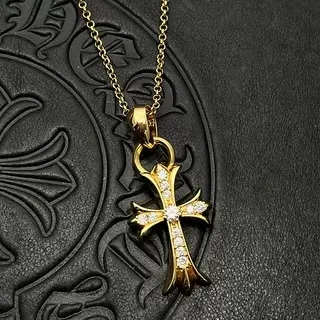 Chrome Hearts क्रॉस पेवे क्रिस्टल गोल्ड-टोन नेकलेस 7