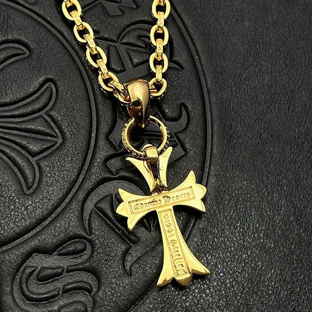 Chrome Hearts क्रॉस पेवे क्रिस्टल गोल्ड-टोन नेकलेस 8