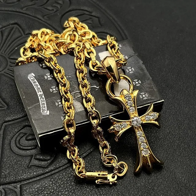 Chrome Hearts क्रॉस पेवे क्रिस्टल गोल्ड-टोन नेकलेस 9
