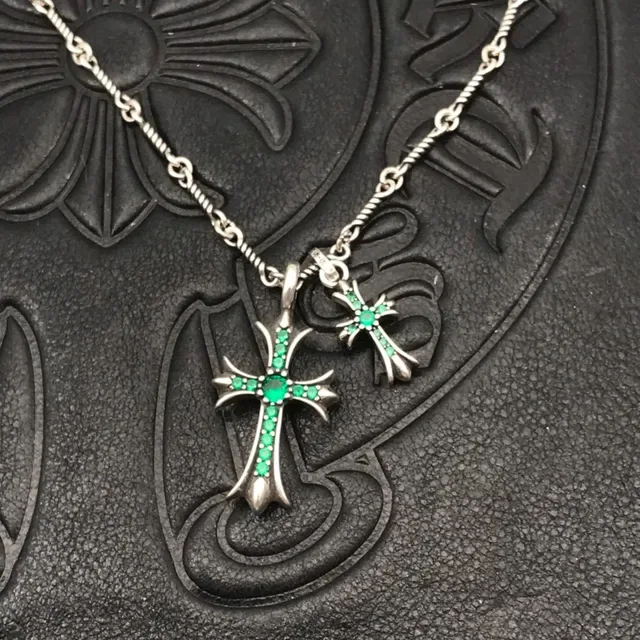 Chrome Hearts Double Cross हरी जेमस्टोन नेकलेस 5