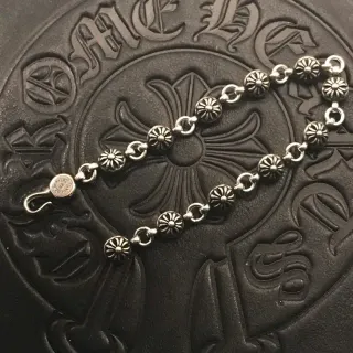 Chrome Hearts Floral Bead Chain Silver Black Links Metal Bracelet