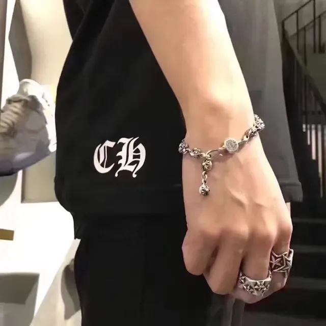 Chrome Hearts Cadena Floral de Cuentas Plata Negro Eslabones Pulsera de Metal 3