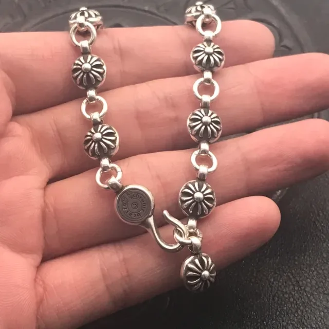 Chrome Hearts Cadena Floral de Cuentas Plata Negro Eslabones Pulsera de Metal 4