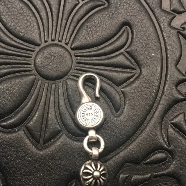 Chrome Hearts Cadena Floral de Cuentas Plata Negro Eslabones Pulsera de Metal 5