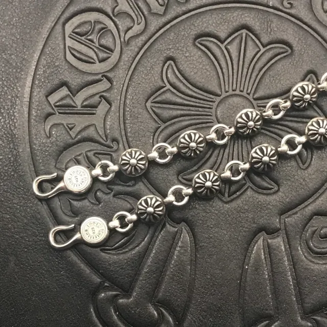 Chrome Hearts Cadena Floral de Cuentas Plata Negro Eslabones Pulsera de Metal 6