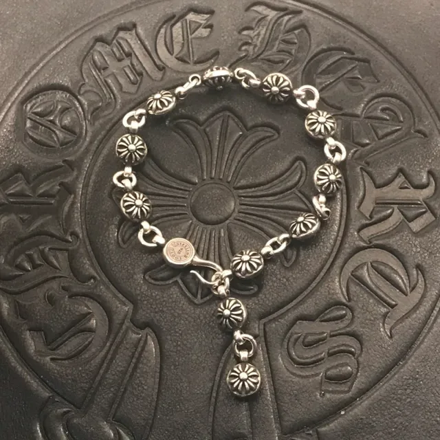 Chrome Hearts Cadena Floral de Cuentas Plata Negro Eslabones Pulsera de Metal 8