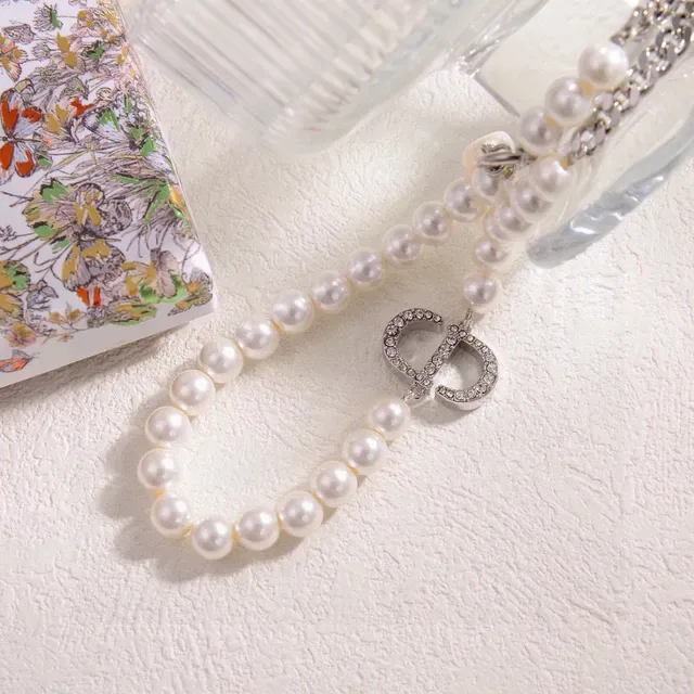 Dior Addict White Gold Pearl Strand Curb Chain Necklace 2
