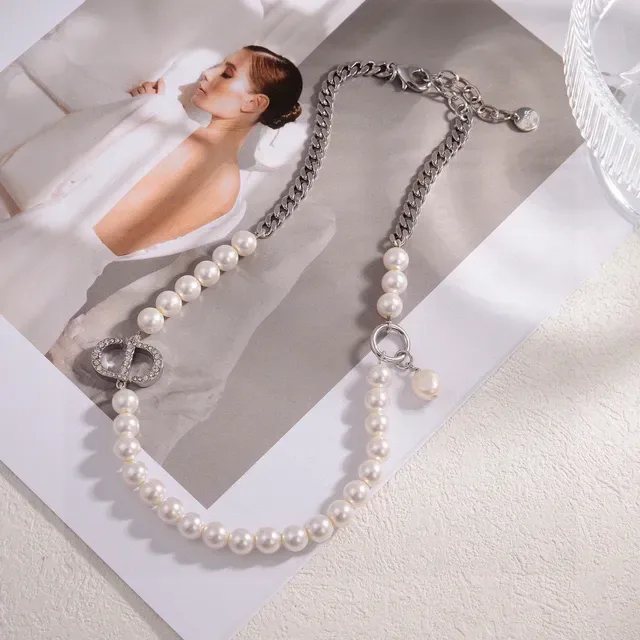 Dior Addict White Gold Pearl Strand Curb Chain Necklace 3