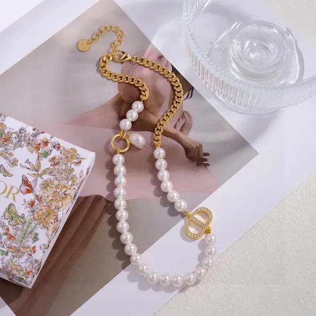 Dior Addict White Gold Pearl Strand Curb Chain Necklace 5