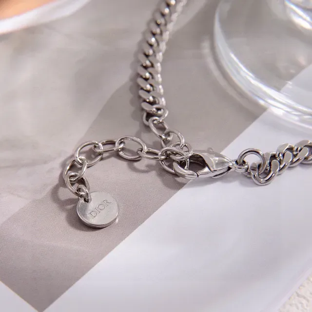 Dior Addict White Gold Pearl Strand Curb Chain Necklace 8