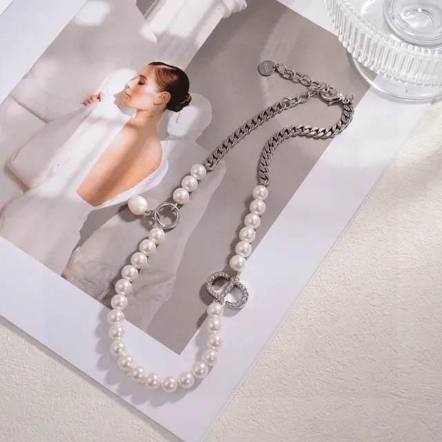 Dior Addict White Gold Pearl Strand Curb Chain Necklace 9