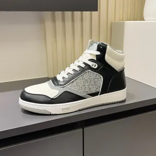 Dior B23 Noir Blanc Chaussures Lifestyle Hautes avec Panneau Monogramme