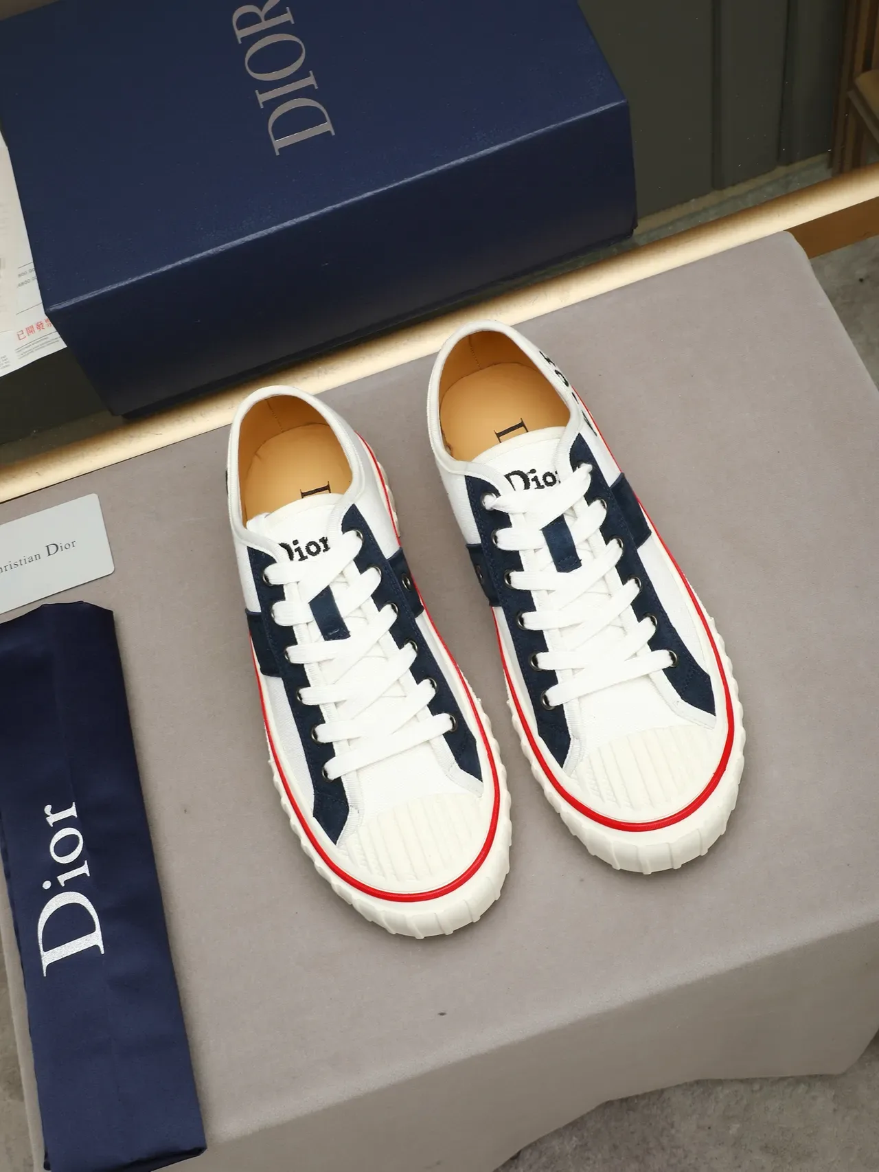 Dior B23 Canvas Sneaker White Navy Red Lifestyle Sneakers 3