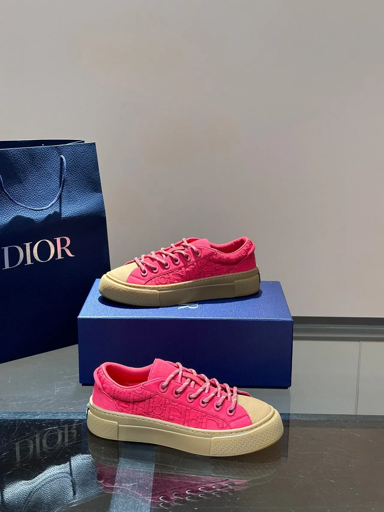 Dior B23 Zapatillas Lifestyle de Plataforma con Jacquard Oblíquo Rosa 7