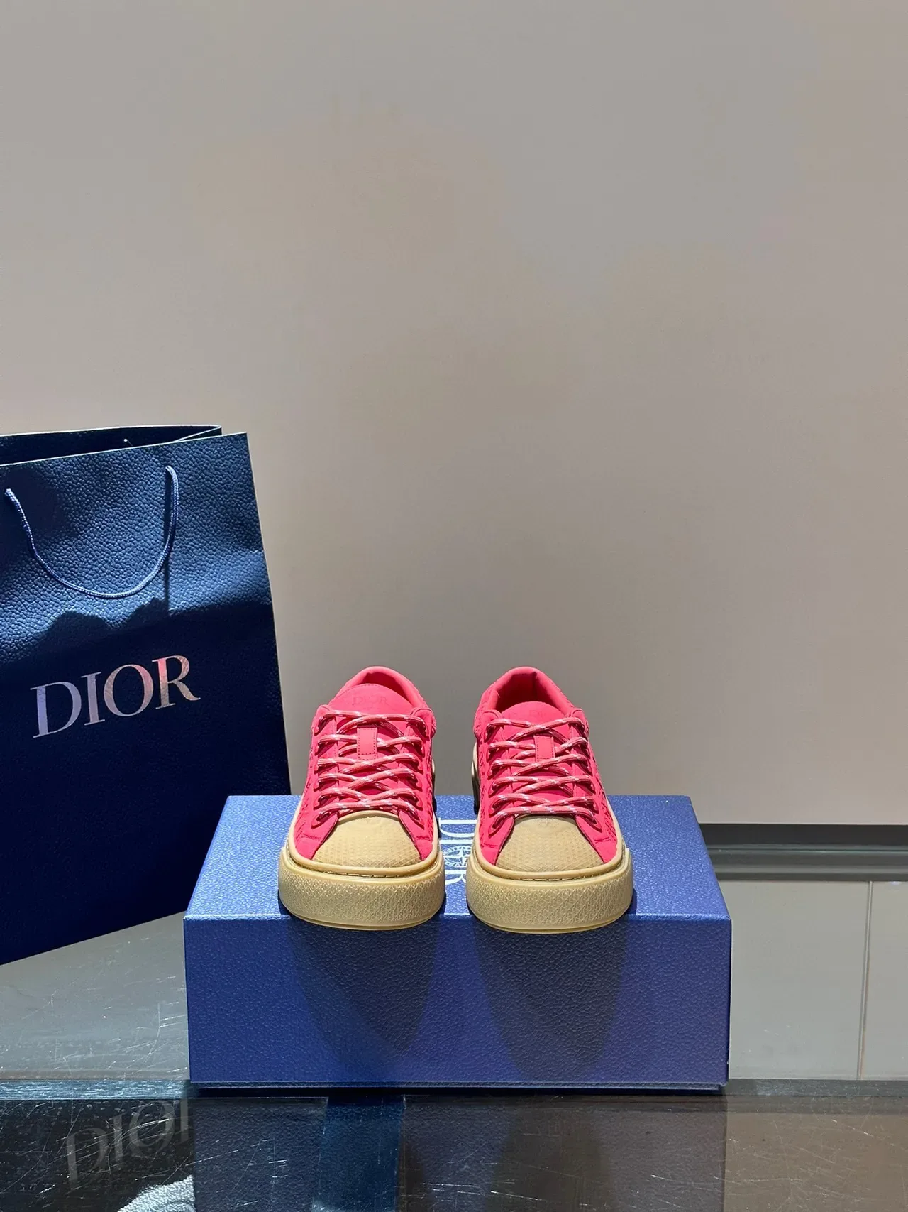 Dior B23 Zapatillas Lifestyle de Plataforma con Jacquard Oblíquo Rosa 9
