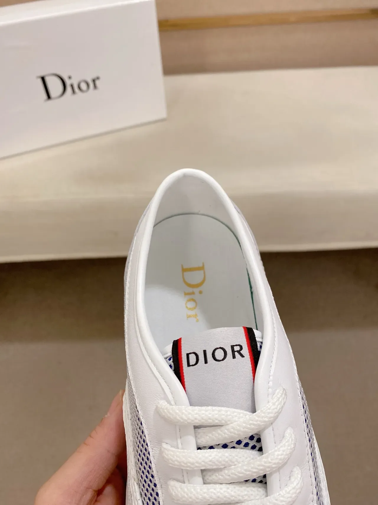 Dior B23 White and Blue Perforated Mesh Lifestyle Sneakers 3