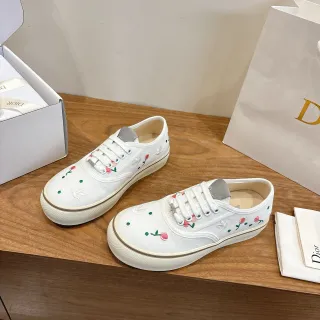 Dior B23 White Pink Embroidered Floral Low-Top Canvas Shoes
