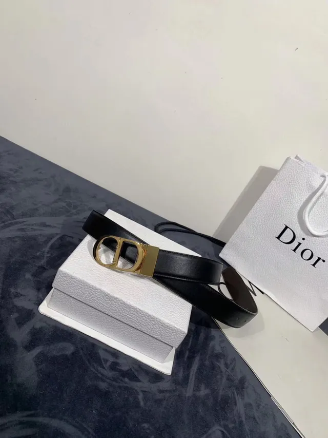 Dior B27 Ceinture en cuir noir doré lisse boucle CD 2