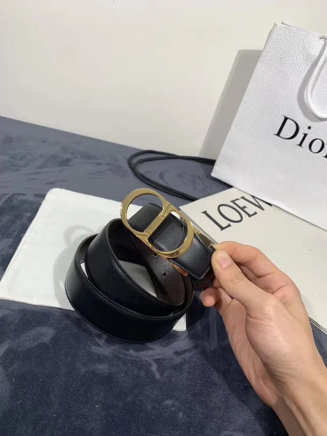 Dior B27 Ceinture en cuir noir doré lisse boucle CD 3