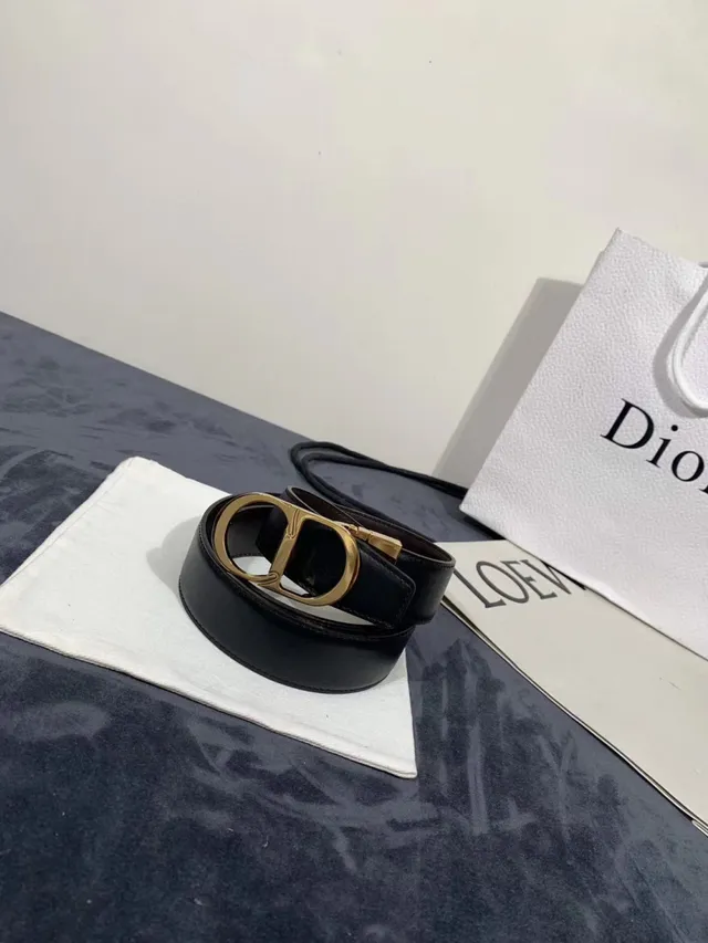 Dior B27 Ceinture en cuir noir doré lisse boucle CD 4