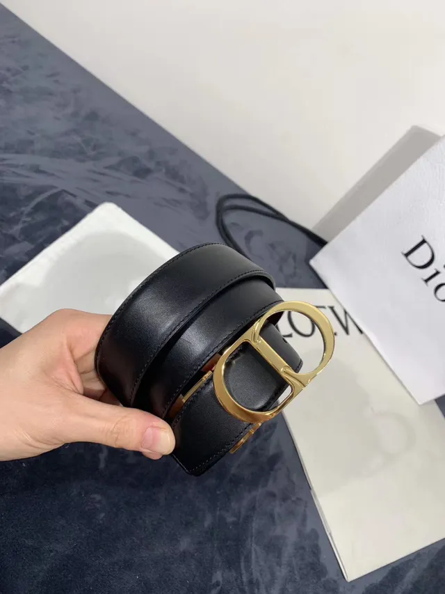 Dior B27 Ceinture en cuir noir doré lisse boucle CD 5