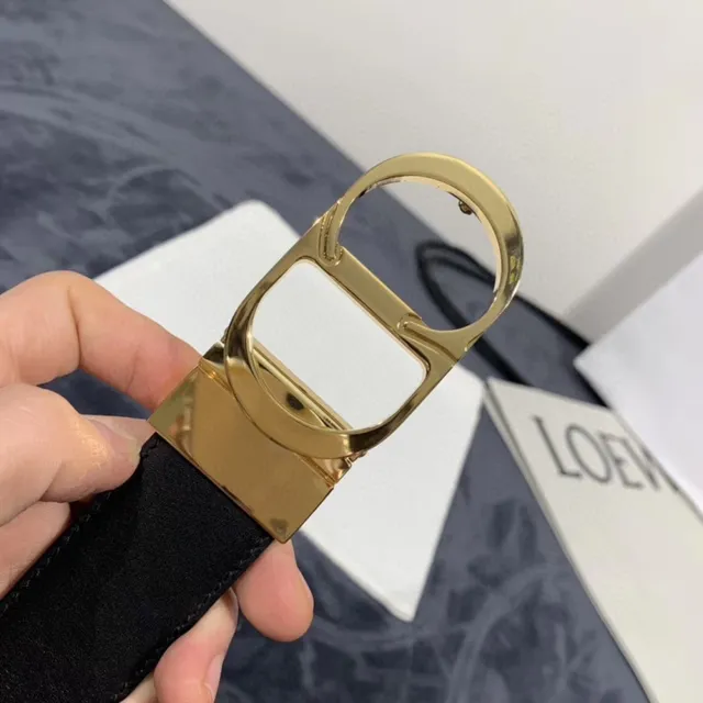 Dior B27 Ceinture en cuir noir doré lisse boucle CD 6