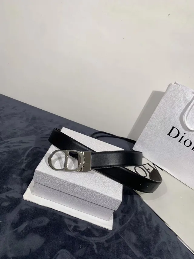 Dior B27 Ceinture en cuir noir doré lisse boucle CD 8