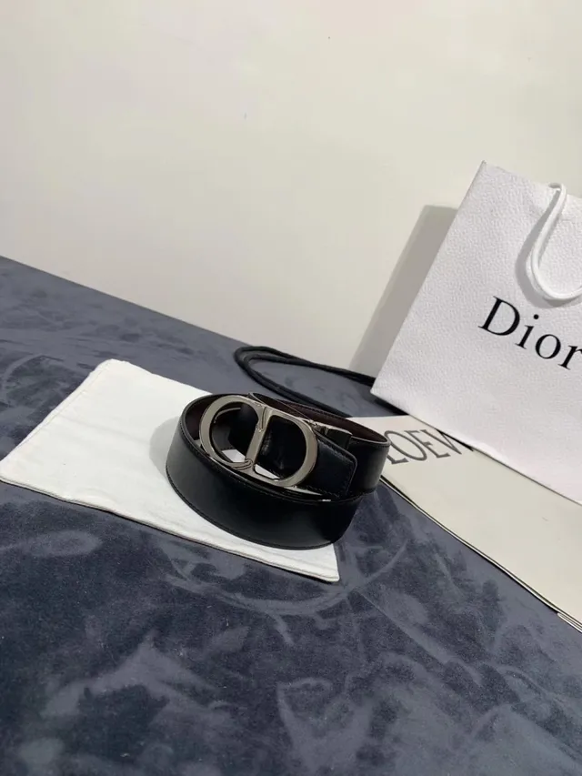 Dior B27 Ceinture en cuir noir doré lisse boucle CD 10