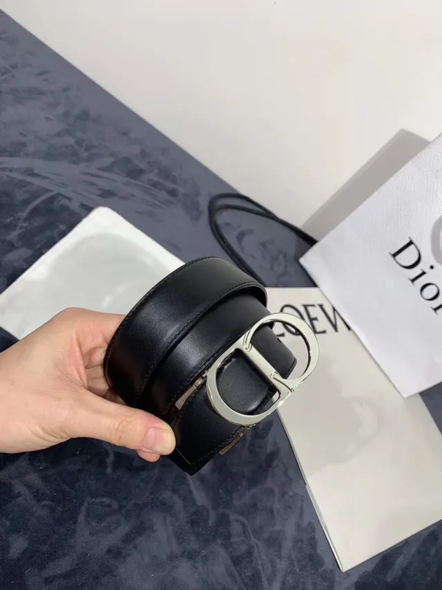 Dior B27 Ceinture en cuir noir doré lisse boucle CD 11