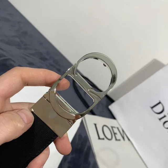Dior B27 Ceinture en cuir noir doré lisse boucle CD 12