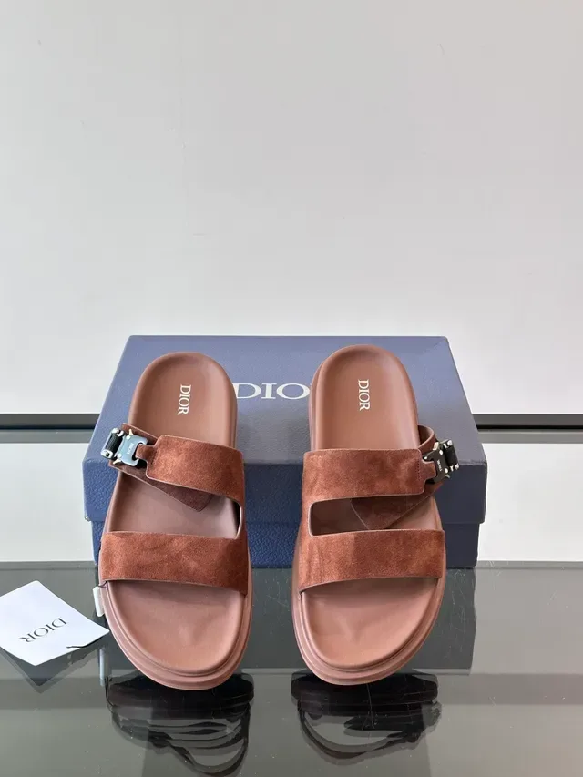 Dior B27 Marron Beige Sandales Casual à Double Bride en Daim 8
