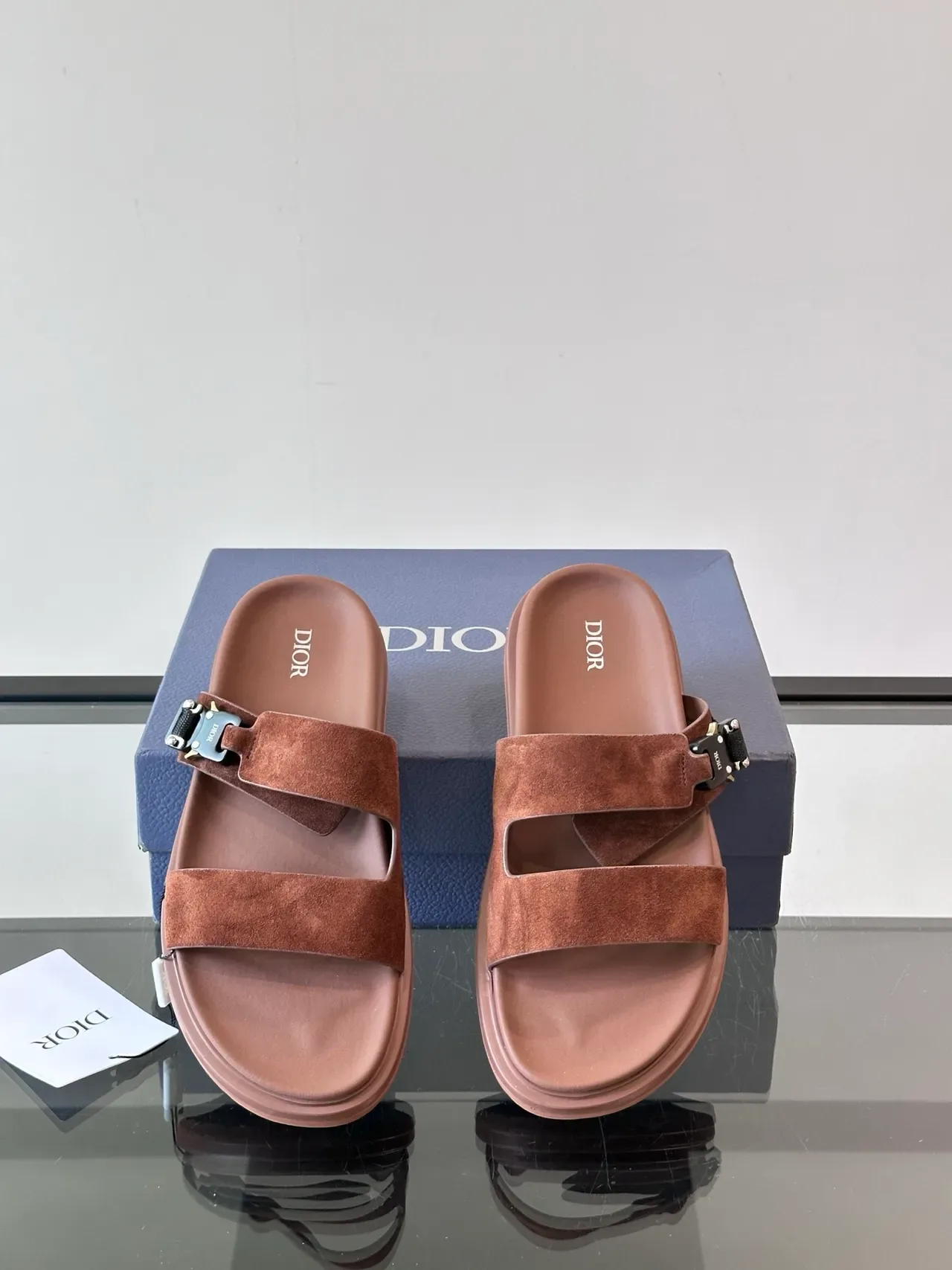Dior B27 Marron Beige Sandales Casual à Double Bride en Daim 13