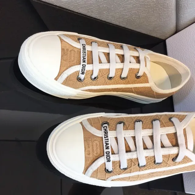 Dior Bege Branco Lona Superior Sola de Borracha Tênis Lifestyle 2