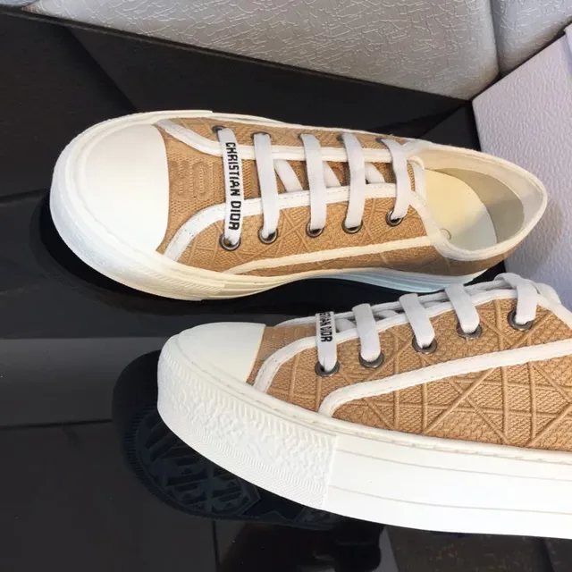 Dior Bege Branco Lona Superior Sola de Borracha Tênis Lifestyle 7