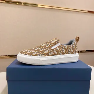 Dior بيج أبيض Monogram Jacquard جزء علوي Slip-On بناء حذاء لايف ستايل