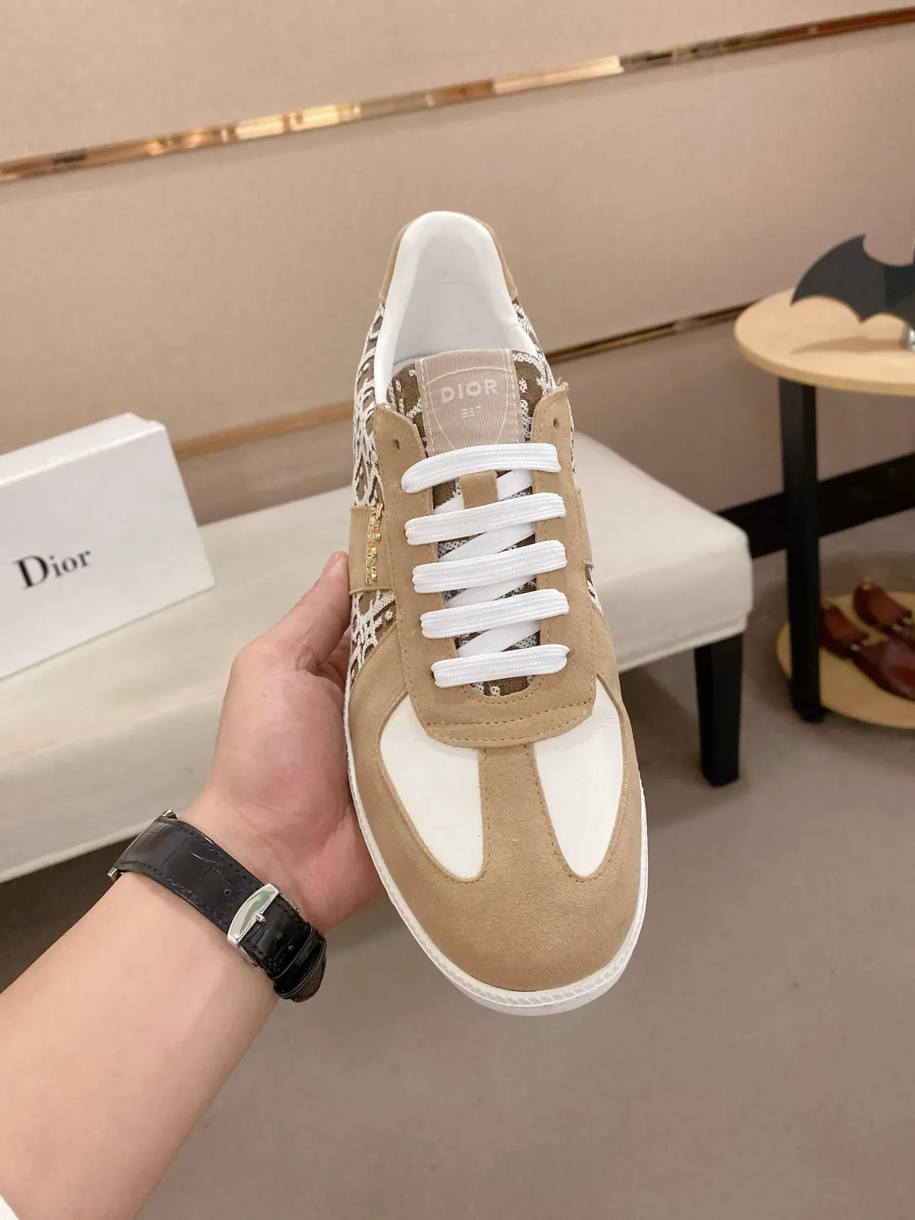 Dior Beige White Monogram-Print Textile Suede Overlays Lifestyle Sneakers 5