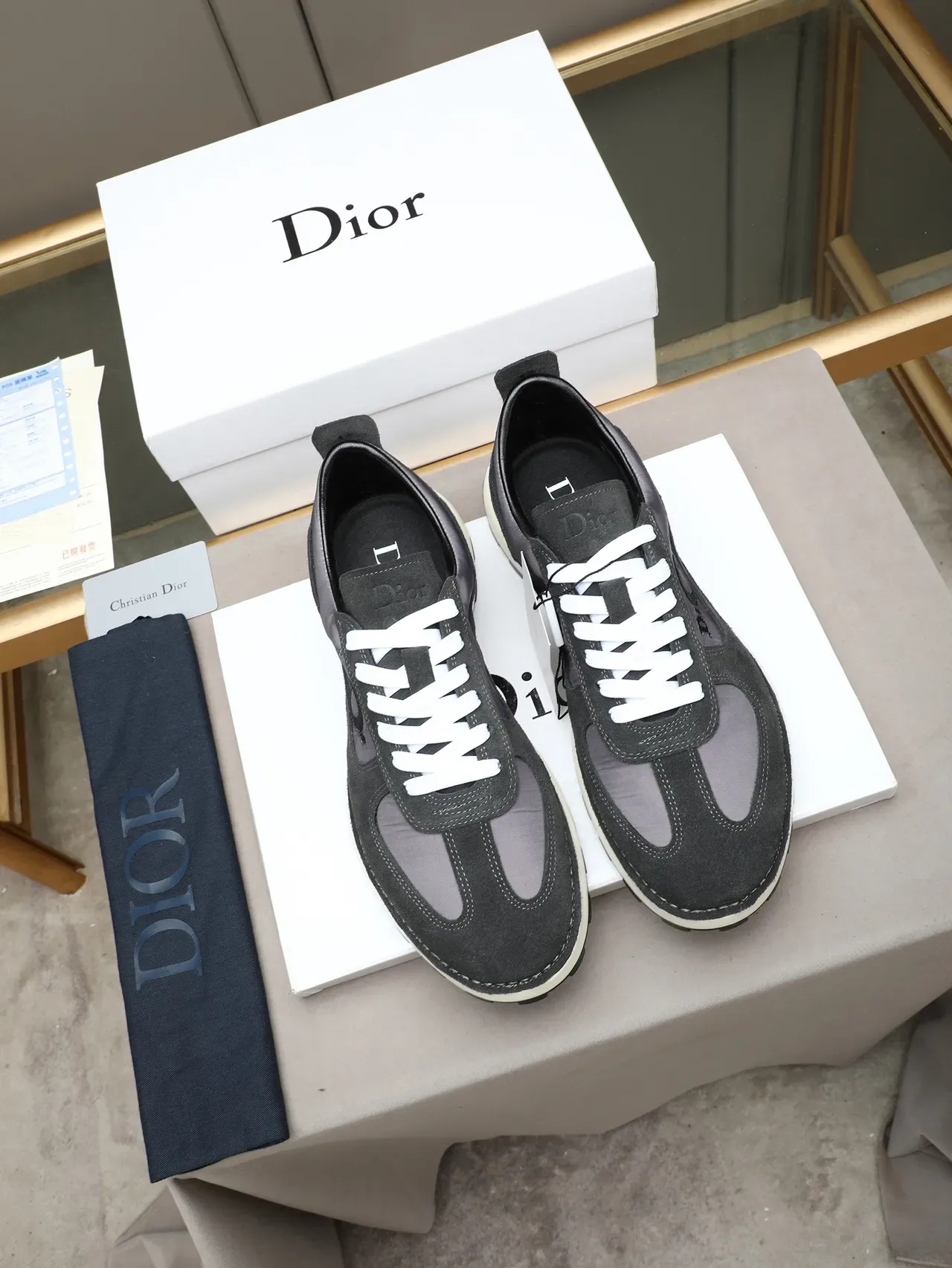 Dior Black Gray Suede And Mesh Upper Embroidered Oblique Logo Lifestyle Sneakers 3