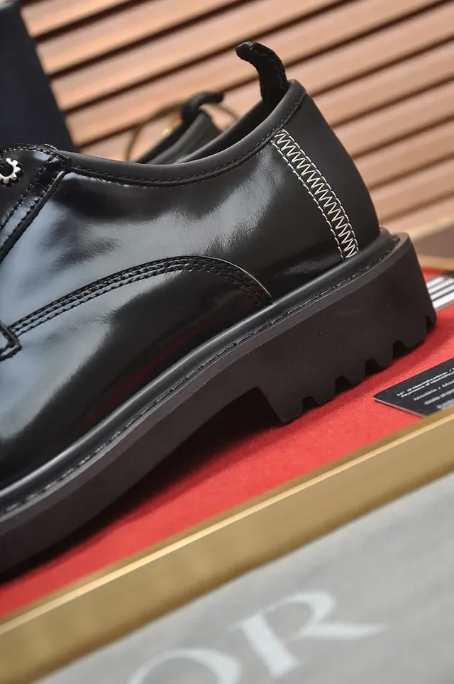 Dior Black Polished Leather Cap-Toe Oxford Shoes 2