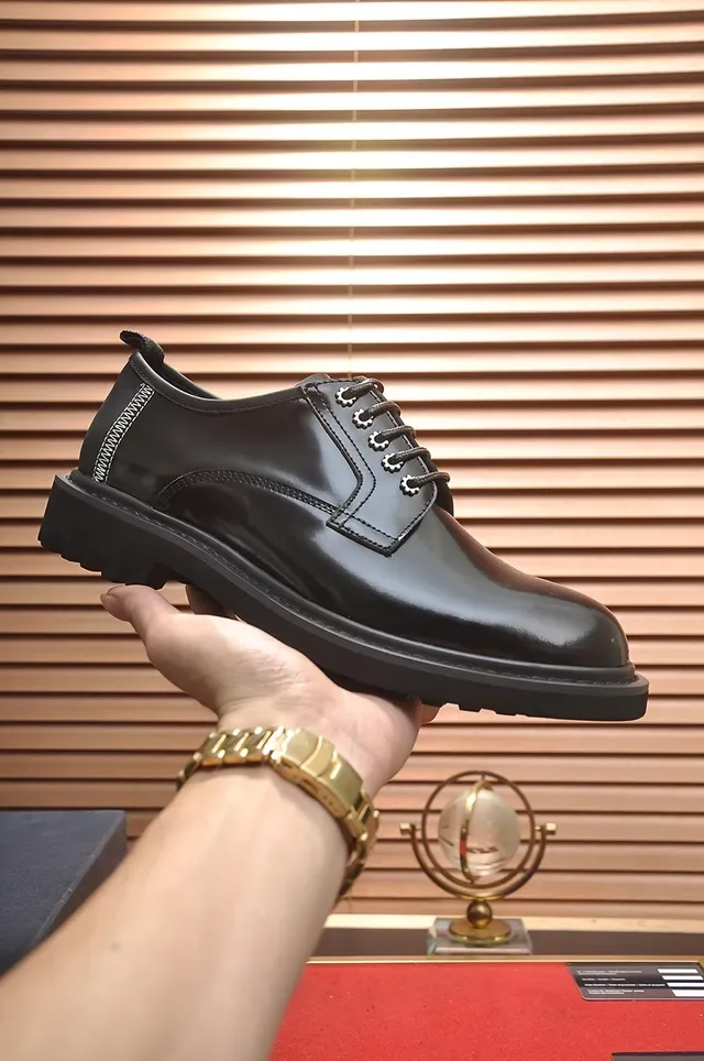 Dior Black Polished Leather Cap-Toe Oxford Shoes 4