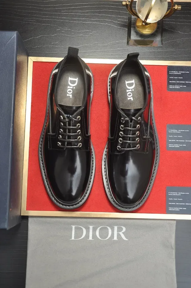 Dior Black Polished Leather Cap-Toe Oxford Shoes 5