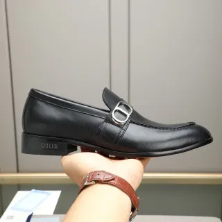 Dior Mocassin Noir Argenté Cuir Sangle Boucle CD