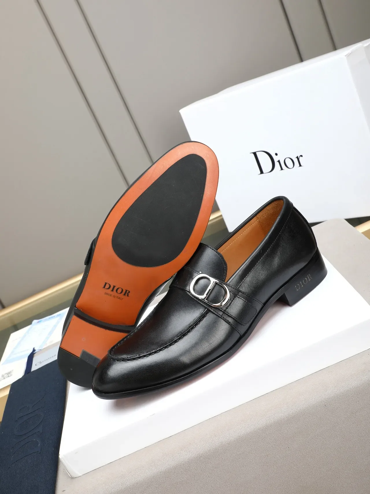Dior Black Silver Leather CD Buckle Strap Loafer 4