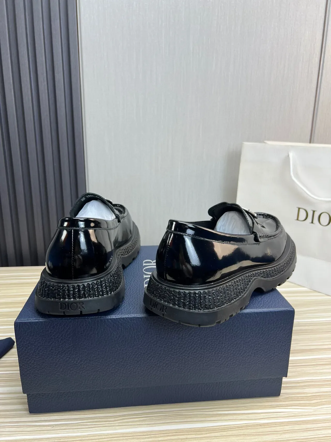 Dior Black Silver Patent Leather Monogram Buckle Loafer 5