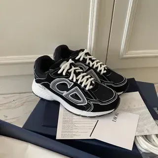 Dior কালো সাদা চাঙ্কি সোল জাল এবং সিন্থেটিক ওভারলে লাইফস্টাইল স্নিকার্স