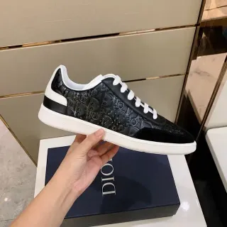 Dior কালো সাদা উৎকীর্ণ মনোগ্রাম উপর কনট্রাস্ট সোল লাইফস্টাইল স্নিকার্স